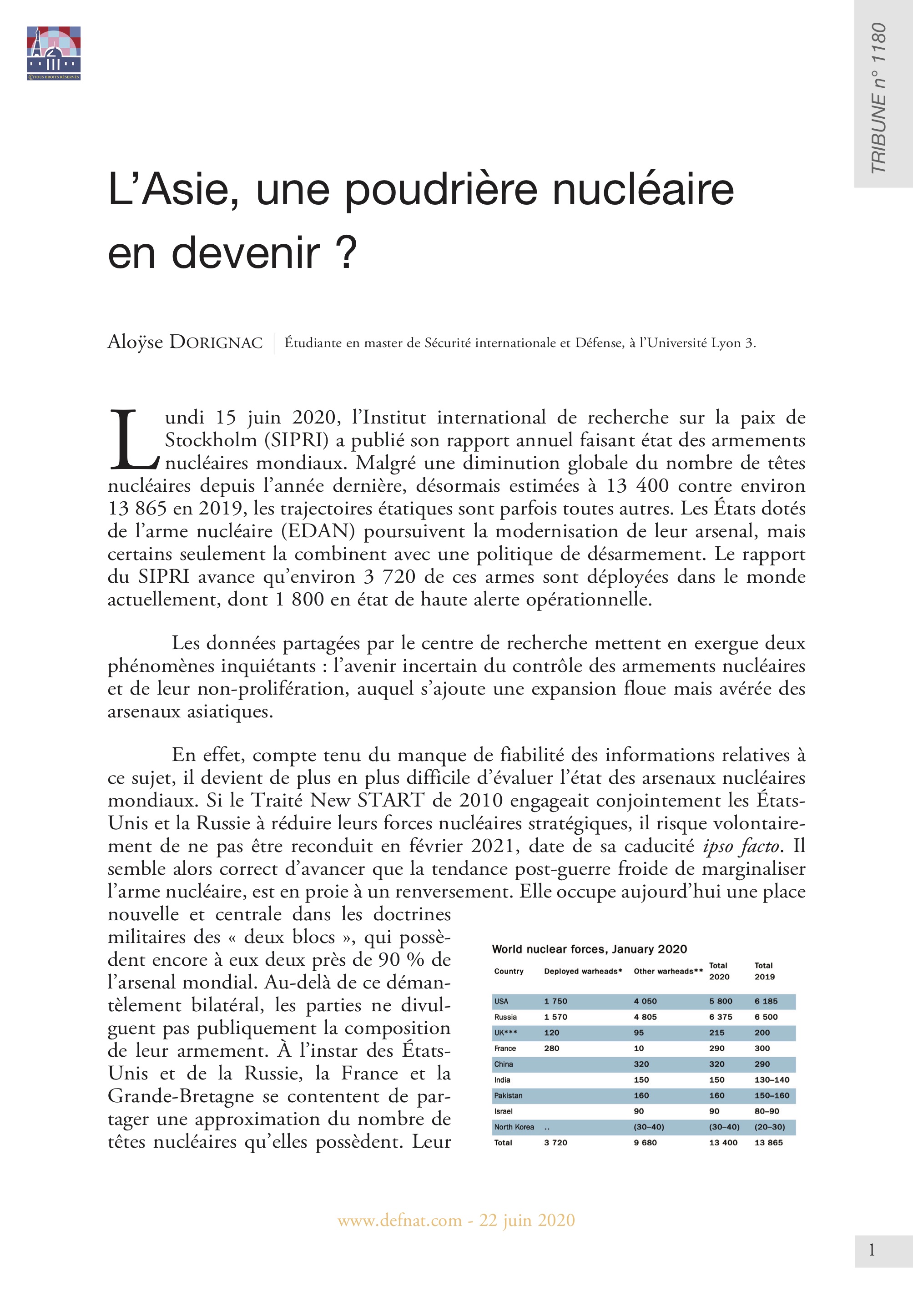 L’Asie, une poudrière nucléaire en devenir ? (T 1180)
